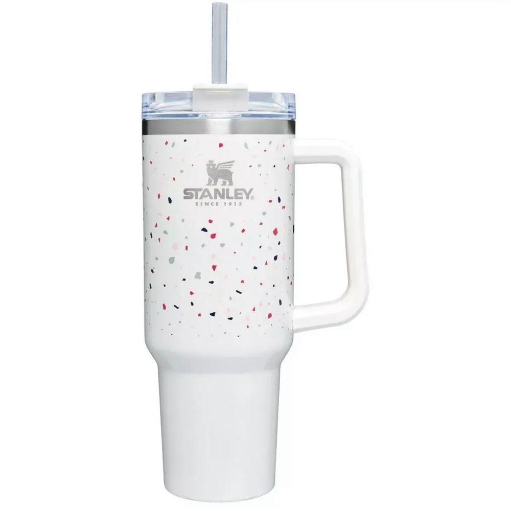 Stanley White Speckled Tumbler with Straw